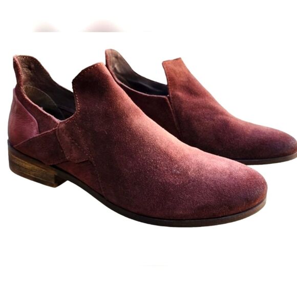 Diba True Ankle Boots Boho Suede Leather Flat Bootie Cottage Fairy Burgundy 10 - Picture 2 of 14